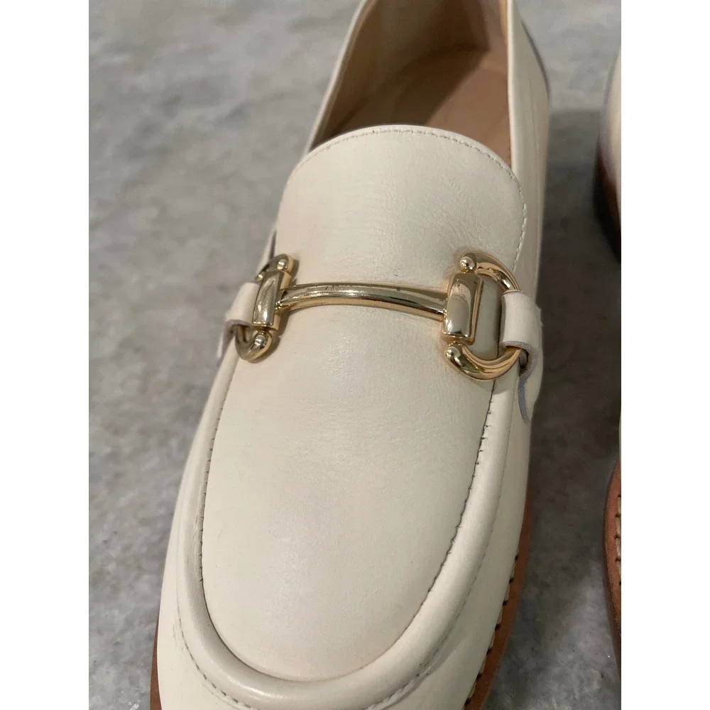 Antonio Melani Loafers Women 5.5 Cream Raegan Leather Horsebit Slip On Flats